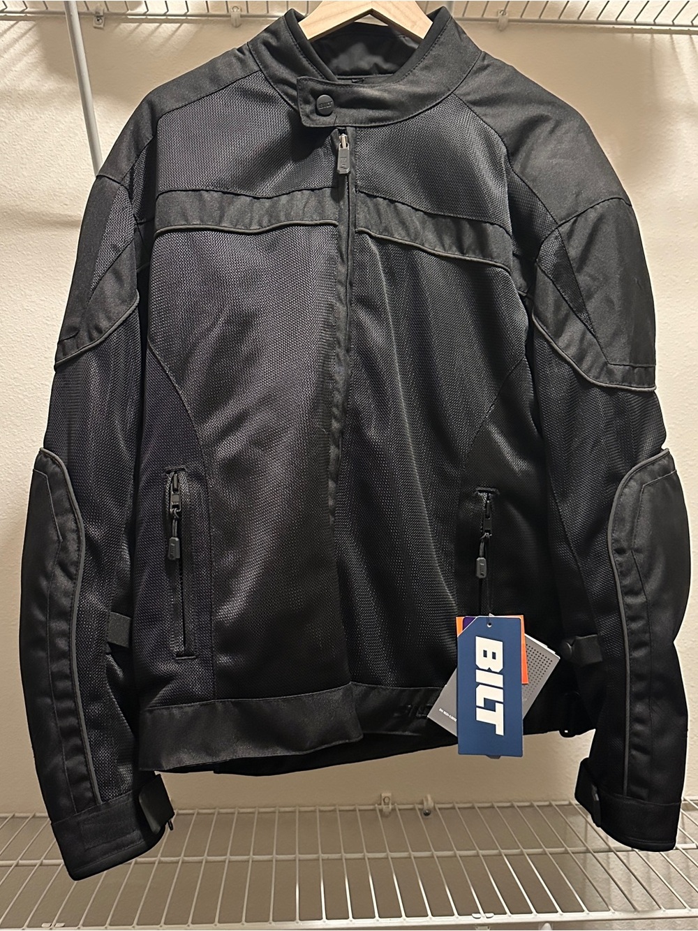 BILT Men's Black Large Mesh Techno 2 Motorcycle Bomber New Jacket
